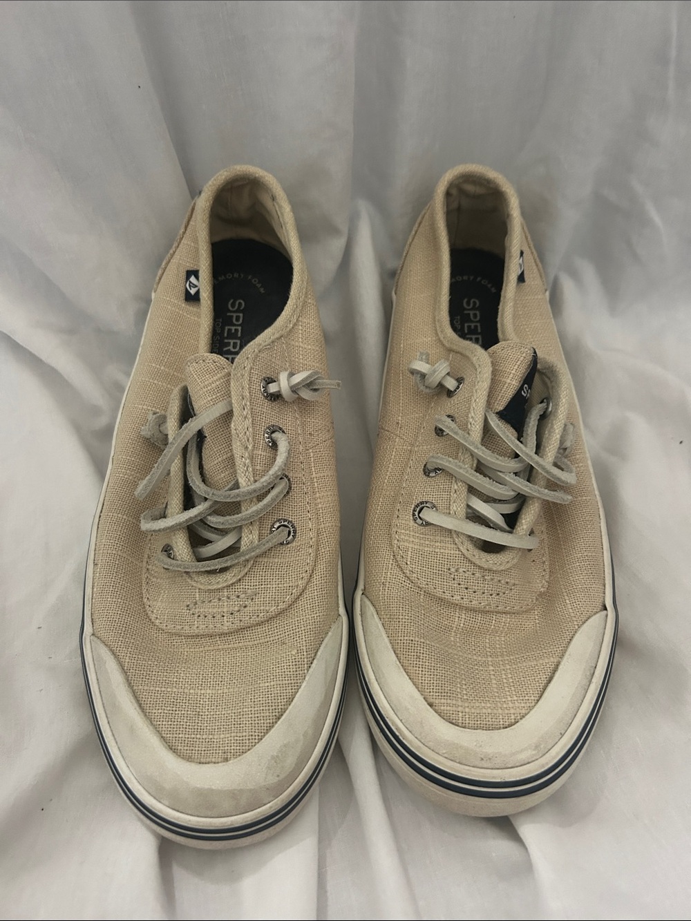 Sperry Womens Tan Canvas Lace-Up Boat Sneakers